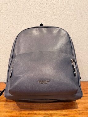 Coach Men's Pebbled Leather Backpack in Navy